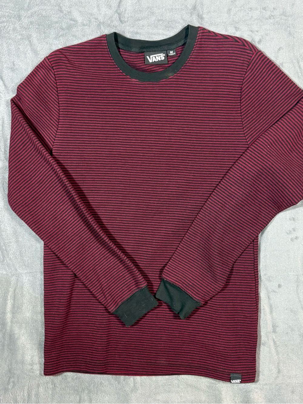 Vans Men’s Burgundy and Black Striped Long Sleeve Crew